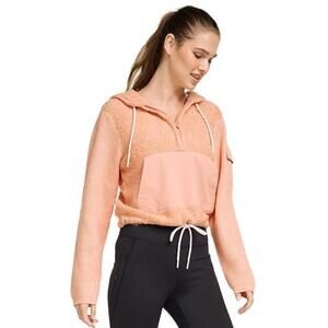 FLX Hooded Half-Zip Mixed-Media Pullover, Peach, Women's Medium